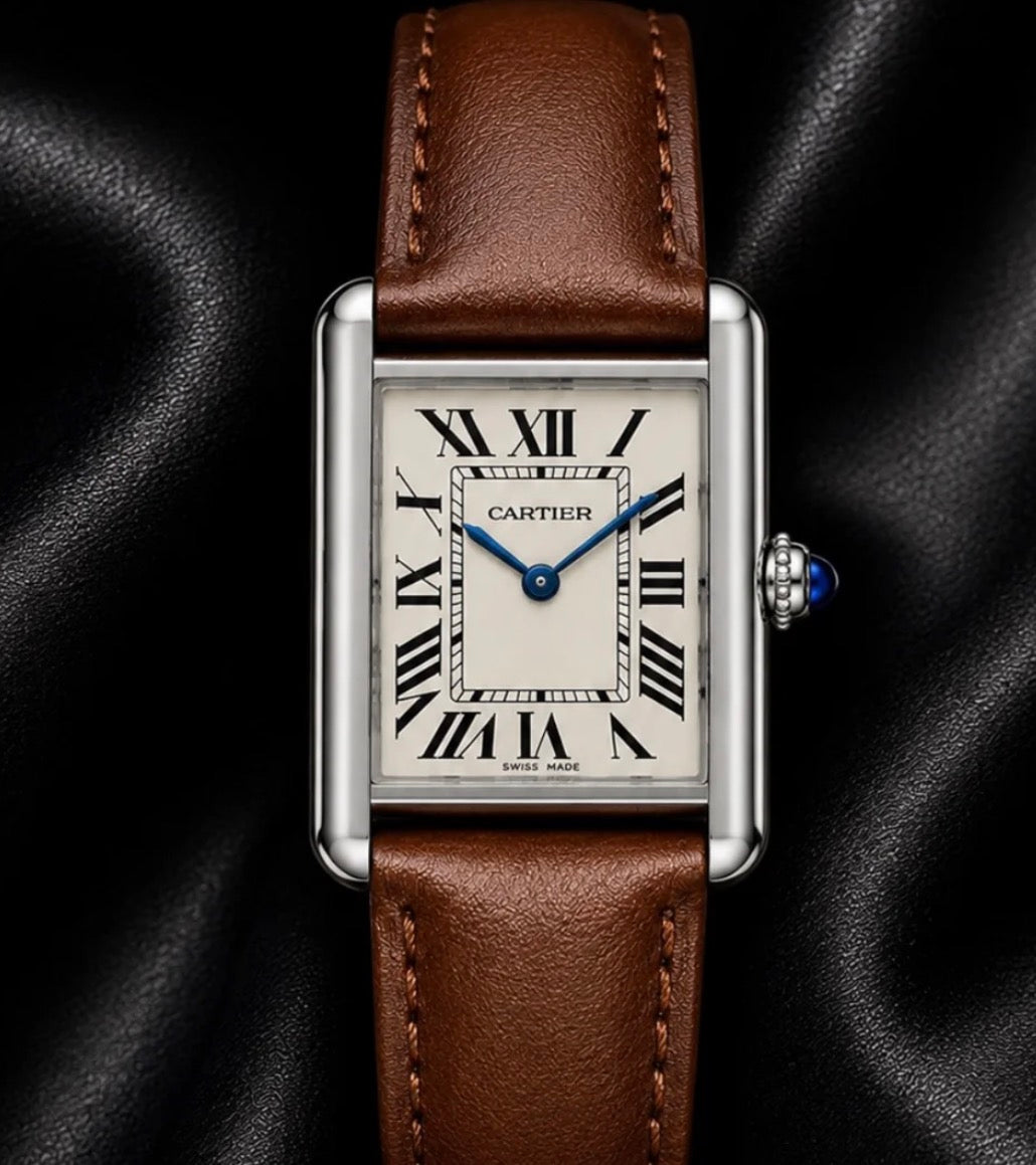 Classic Cartier Gold Leather Men's Watch
