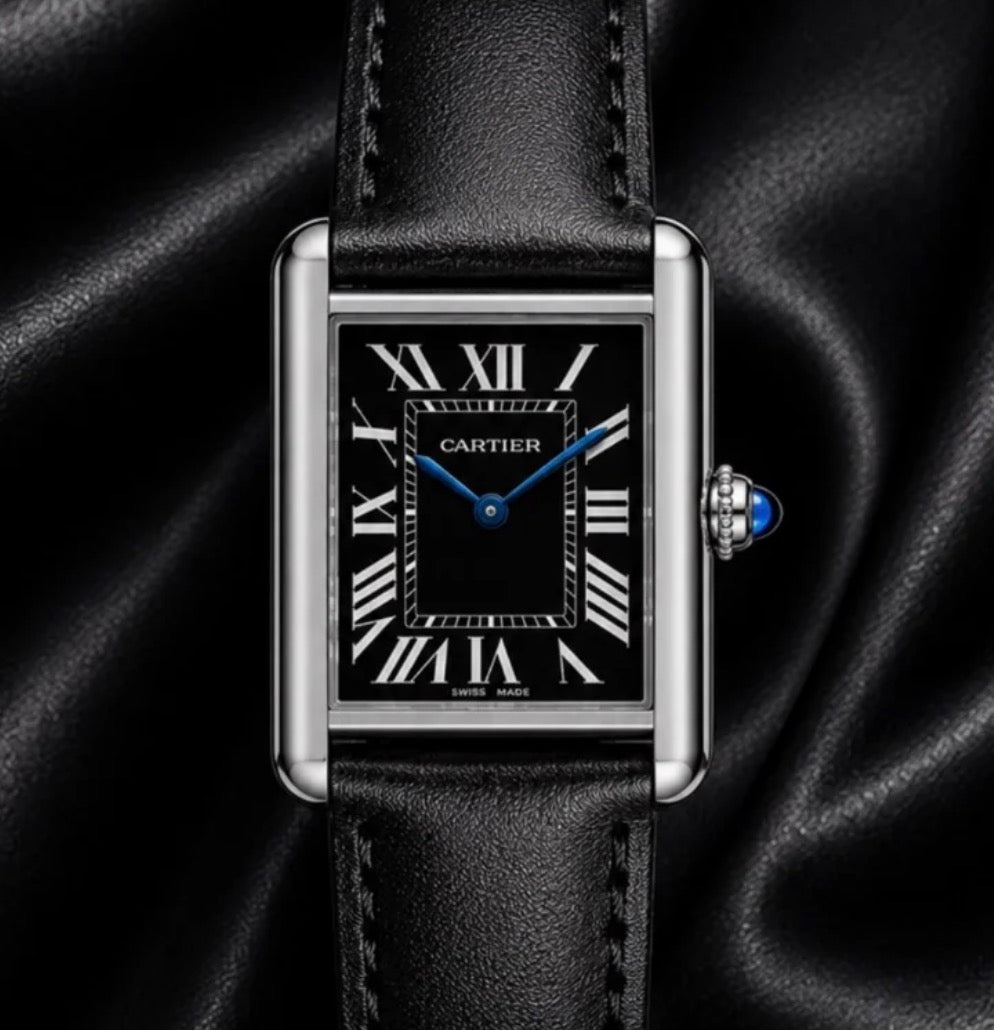 Classic Cartier Black Leather Men's Watch