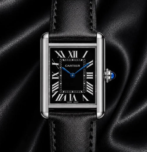 Classic Cartier Black Leather Men's Watch
