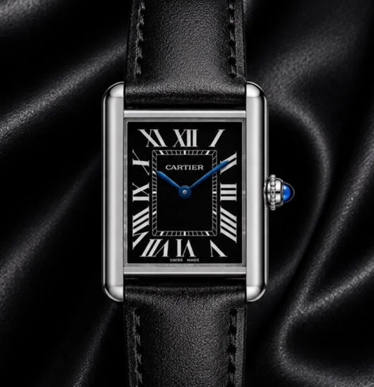 Classic Cartier Black Leather Men's Watch