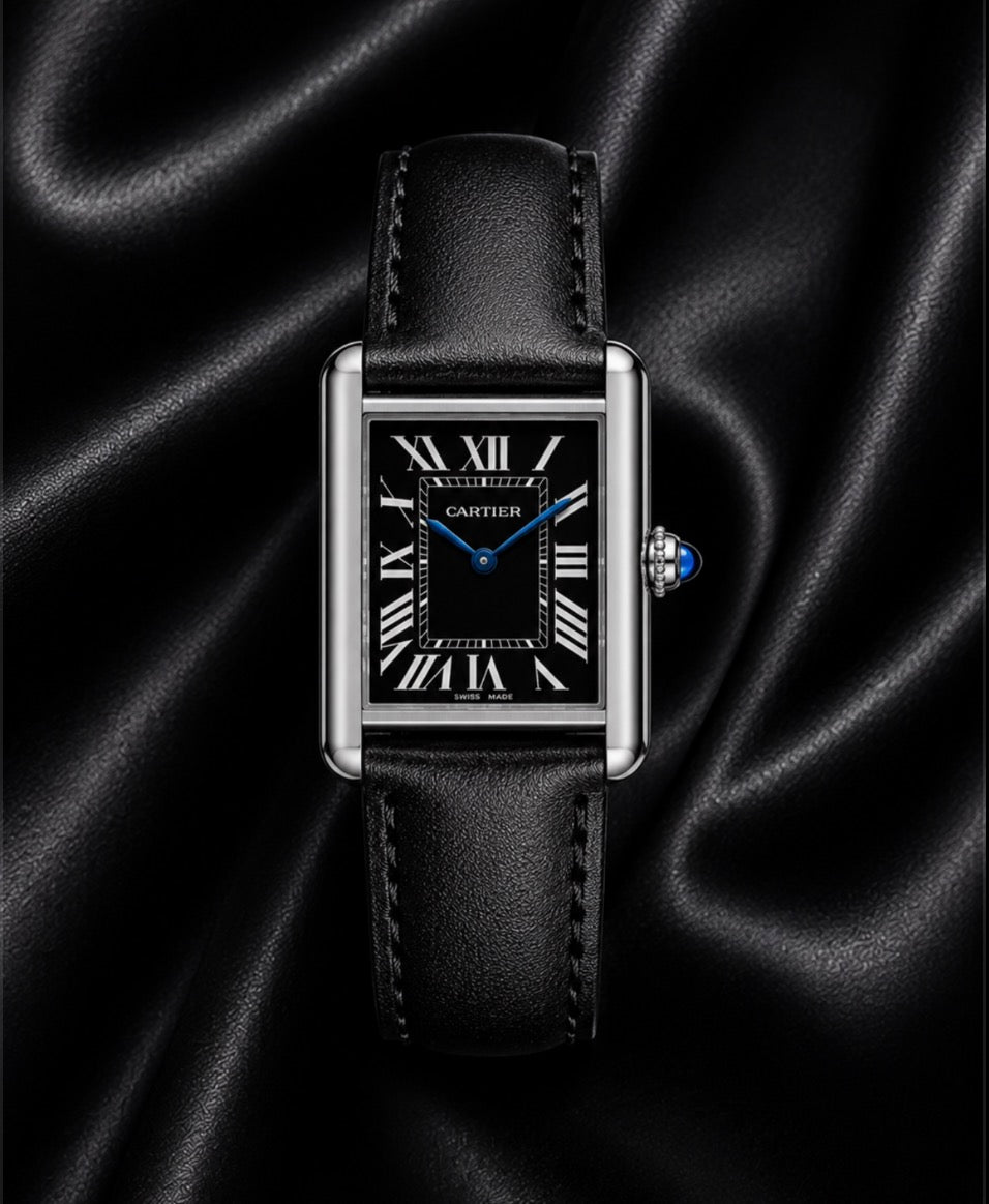 Classic Cartier Black Leather Men's Watch