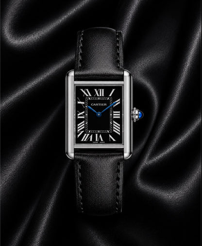 Classic Cartier Black Leather Men's Watch