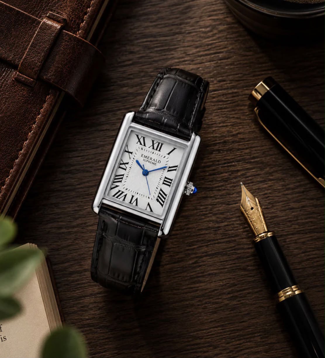 Classic Cartier Black Leather Men's Watch