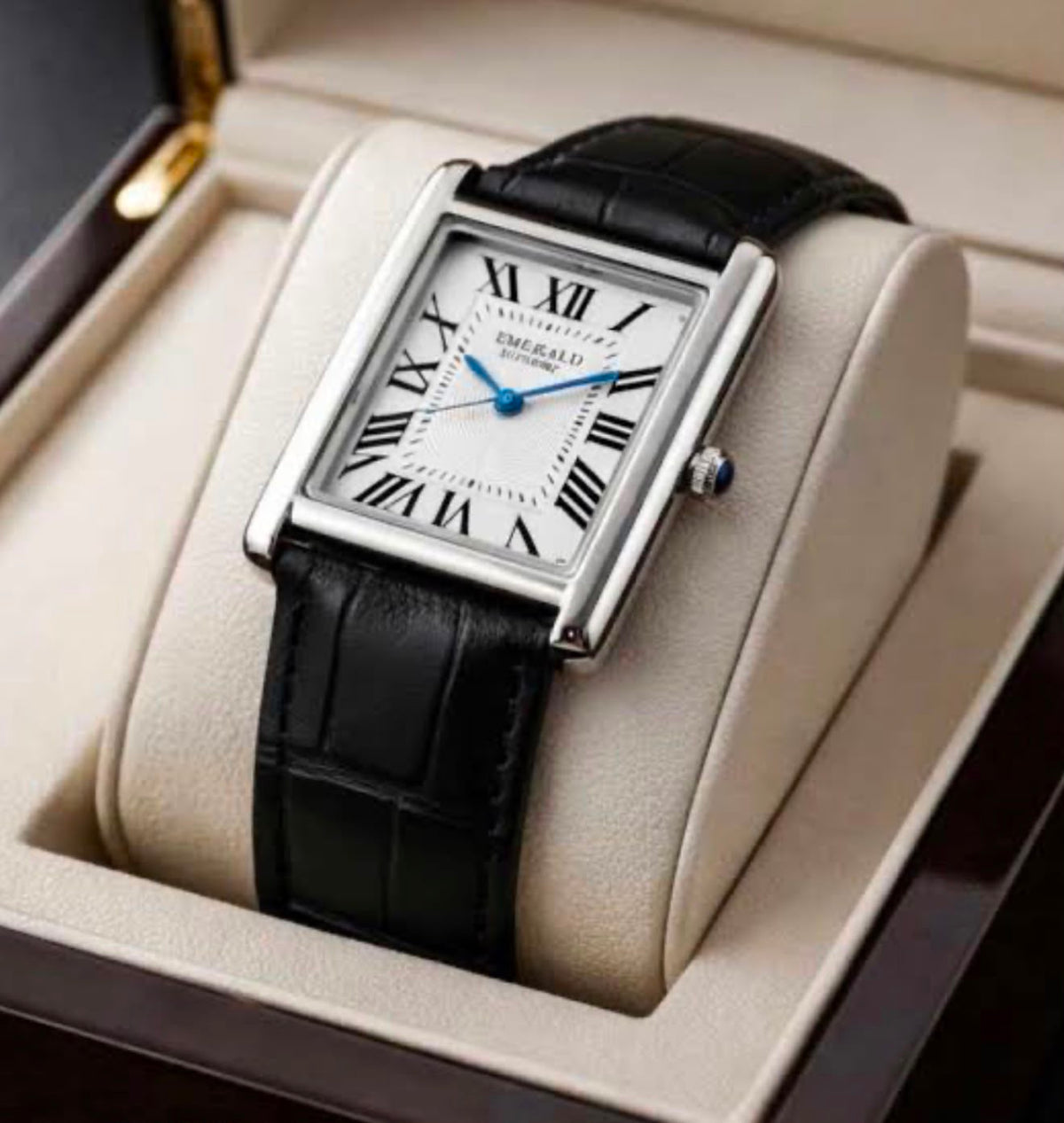 Classic Cartier Black Leather Men's Watch