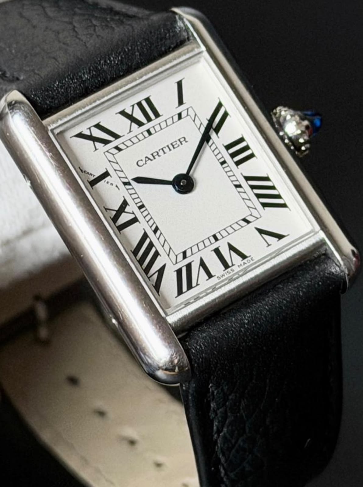 Classic Cartier Black Leather Men's Watch