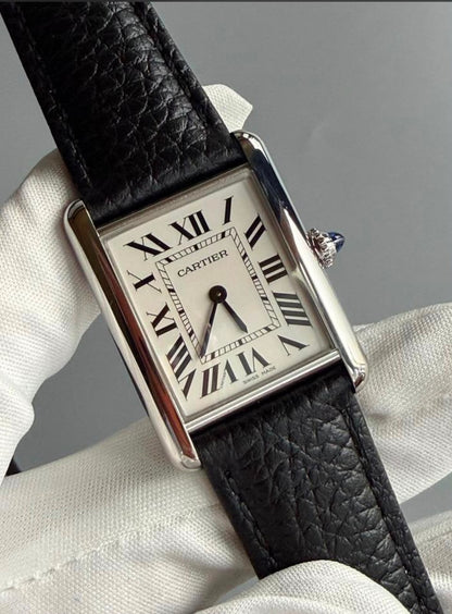 Classic Cartier Black Leather Men's Watch