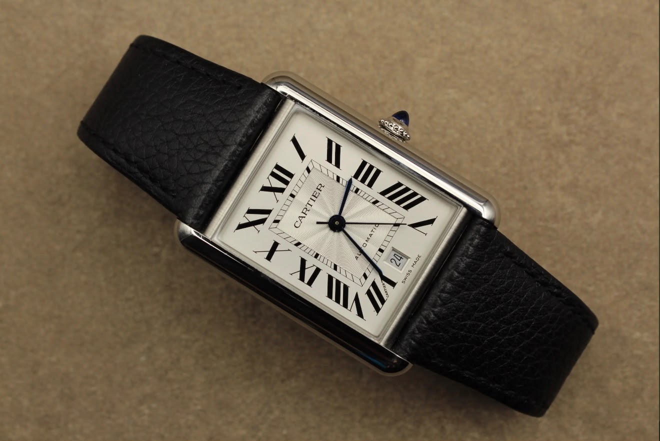 Classic Cartier Black Leather Men's Watch
