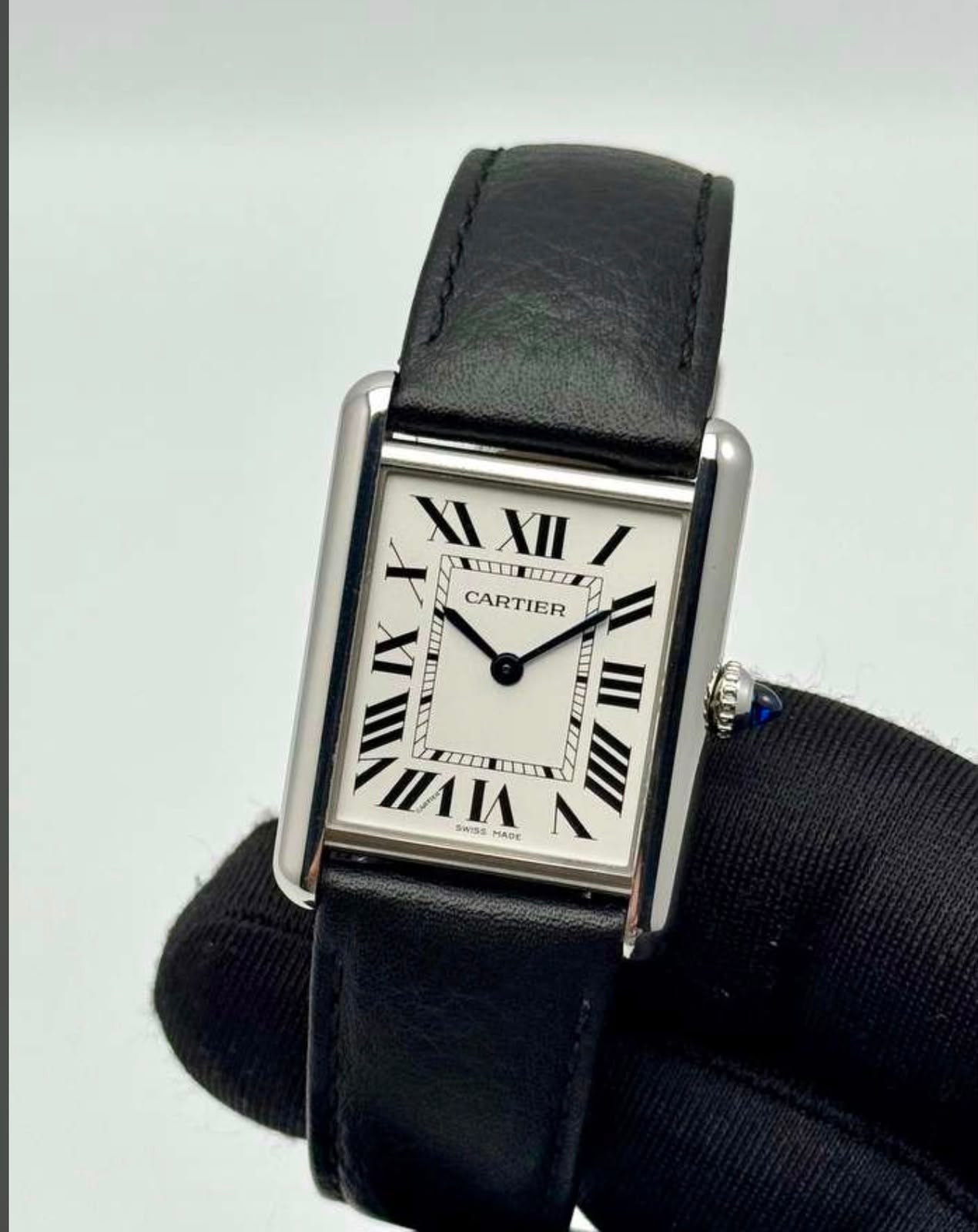 Classic Cartier Black Leather Men's Watch