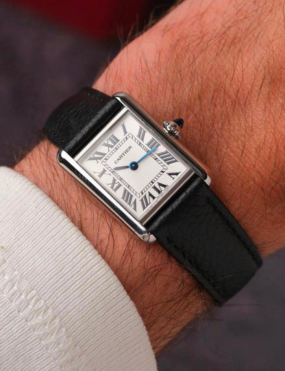 Classic Cartier Black Leather Men's Watch