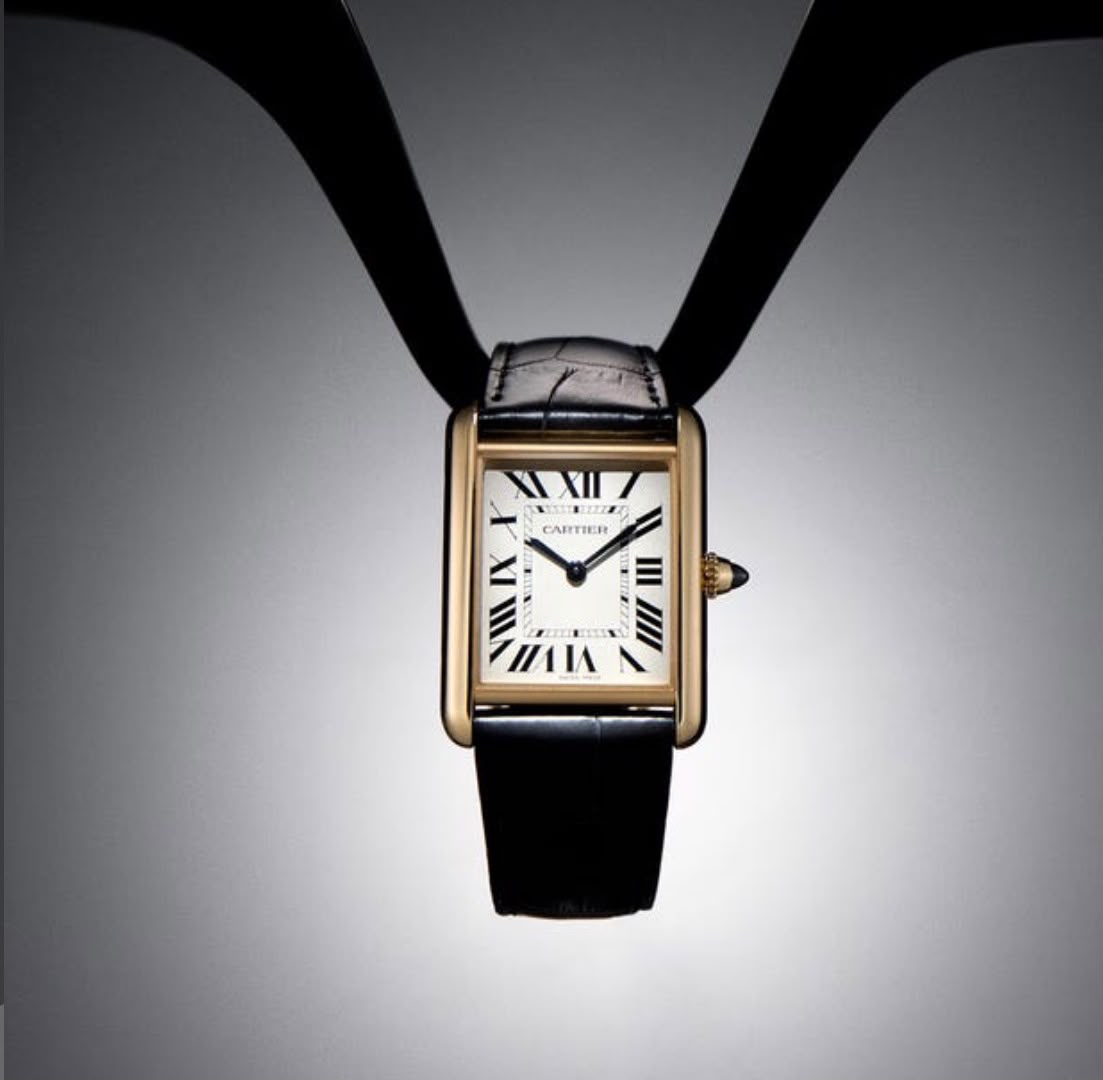 Classic Cartier Black Leather Men's Watch