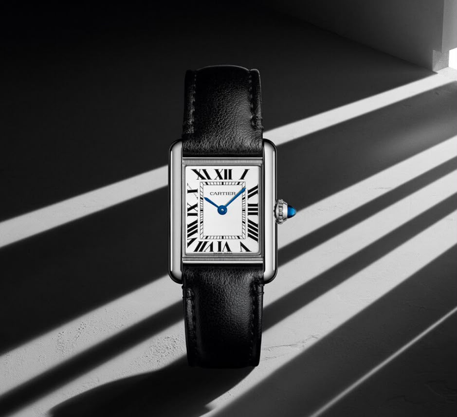 Classic Cartier Black Leather Men's Watch