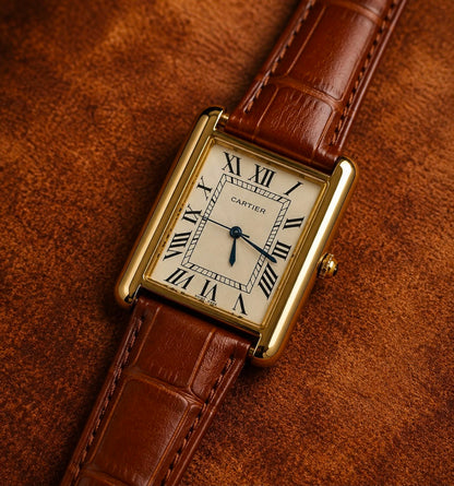 Classic Cartier Gold Leather Men's Watch