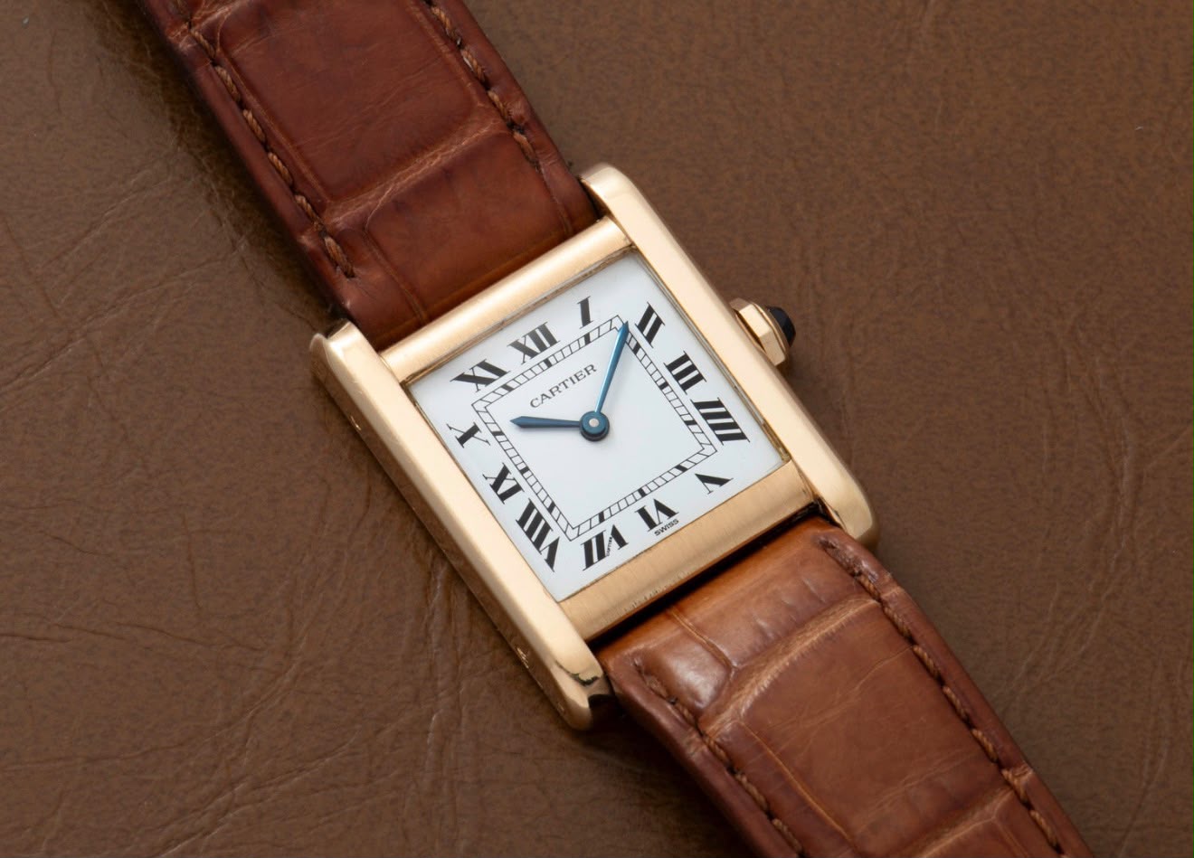 Classic Cartier Gold Leather Men's Watch