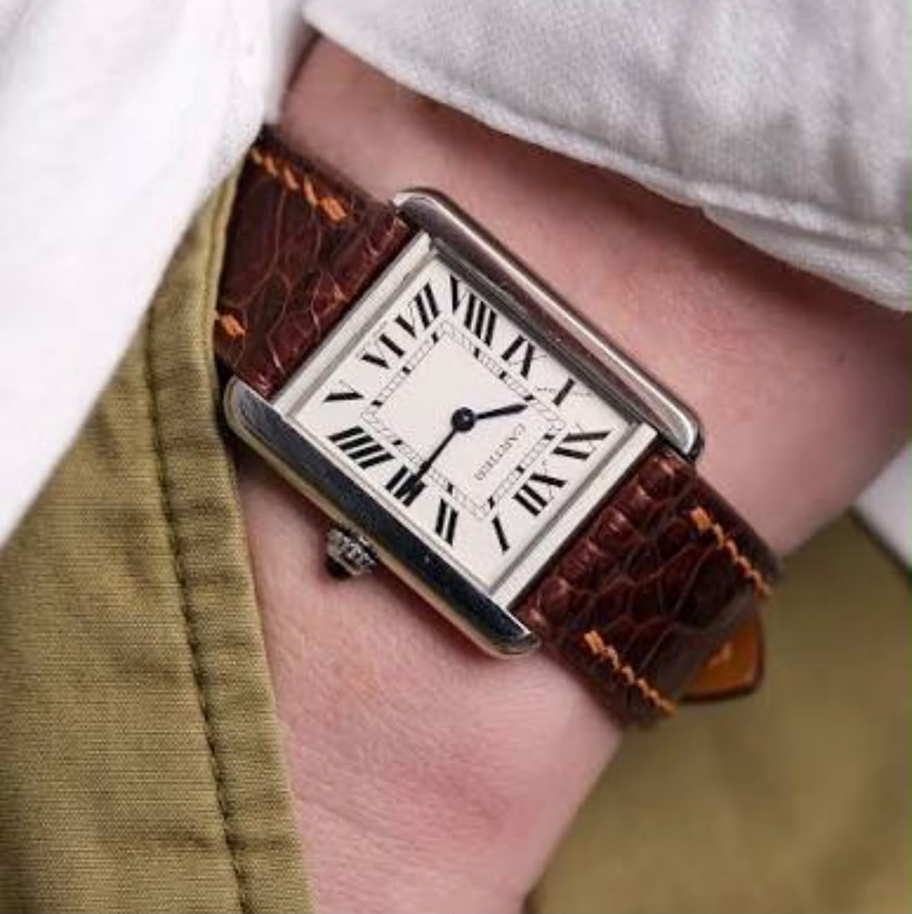 Classic Cartier Gold Leather Men's Watch